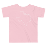 Texas outline with 'Mini Tex' above it on toddler t-shirt