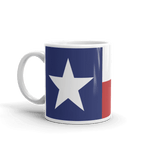 Coffee mug with Texas flag print showing handle