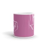 11oz coffee mug with Texas girl design, white on dark pink