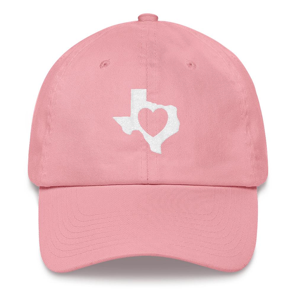 heart in Texas on light pink dad hat