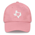 heart in Texas on light pink dad hat