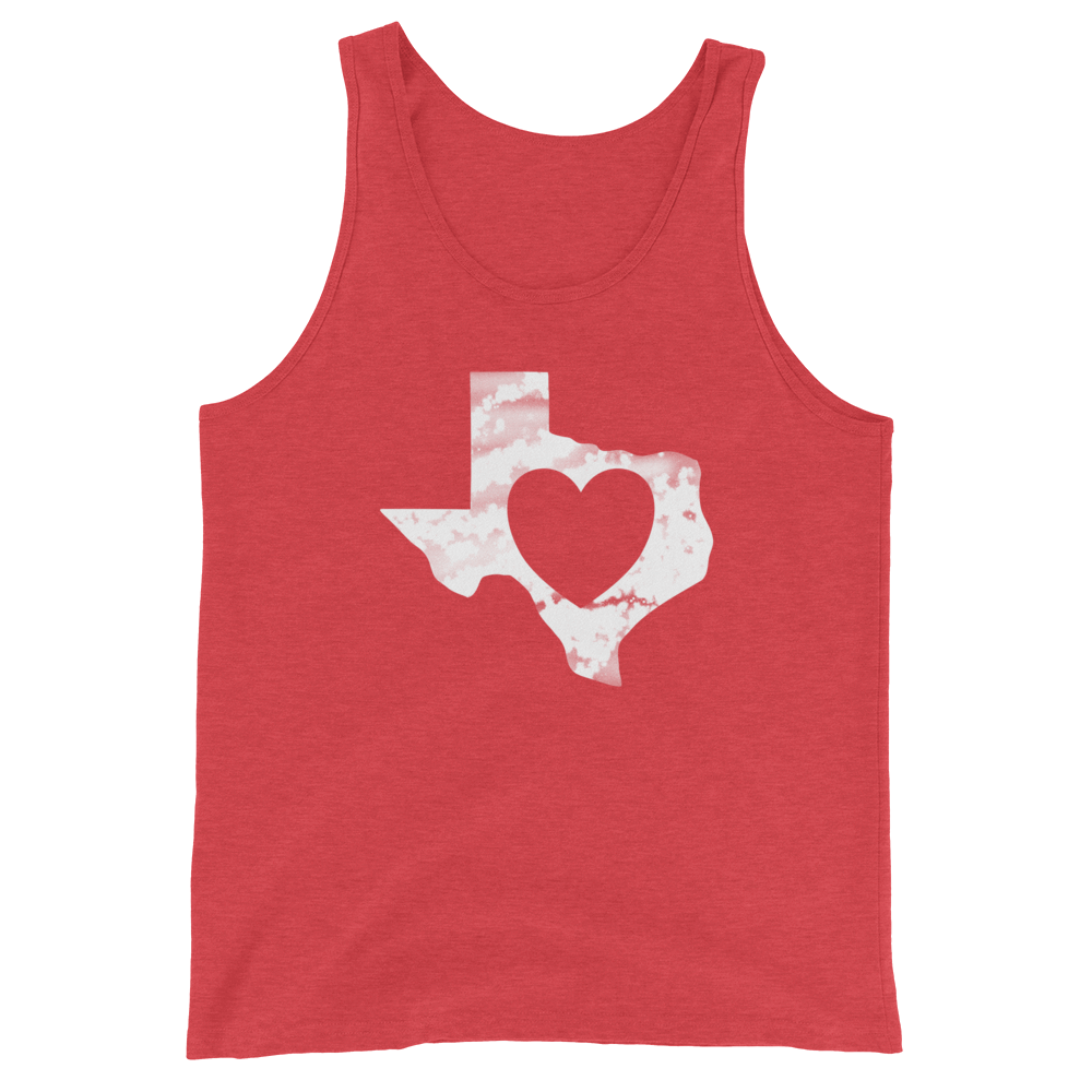 Heart shape inside texas shape on red tank top