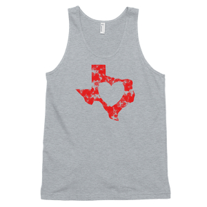 heart shape inside Texas shape on gray tank top