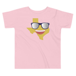 Texas smiley emoji with sunglasses on pink toddler shirt