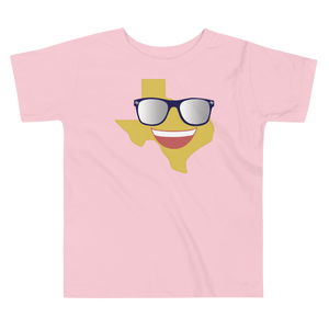 Texas smiley emoji with sunglasses on pink toddler shirt