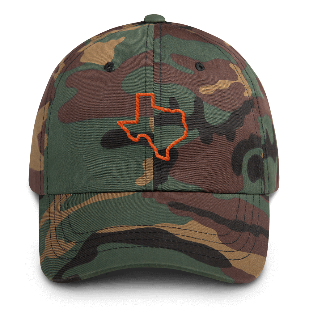 Texas outline on camouflage hat