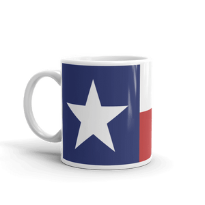 Coffee mug with Texas flag print showing handle