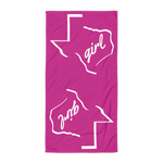 Texas outline with 'girl' inside it, on pink towel