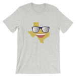 Texas smiley emoji with sunglasses on grey t-shirt